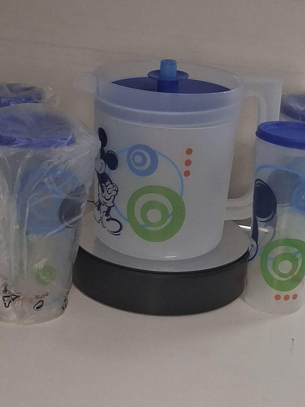 Tupperware White Pitcher Set with Blue, Green and Orange Accents